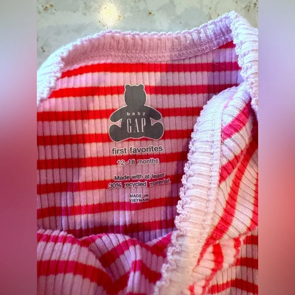12-18M GAP Pink and White Striped Bodysuit